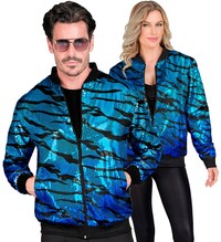 Unisex modrá bomber bunda s animálním vzorem a flitry