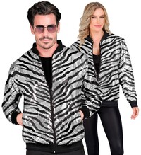 Unisex stříbrná bomber bunda s animálním vzorem a flitry