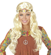 Blond paruka hippie s květinovou čelenkou (rozbalené)