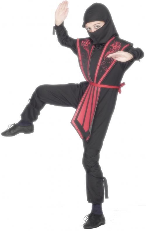 Dětský kostým ninja (s červeným zdobením) - Pro věk 10-12