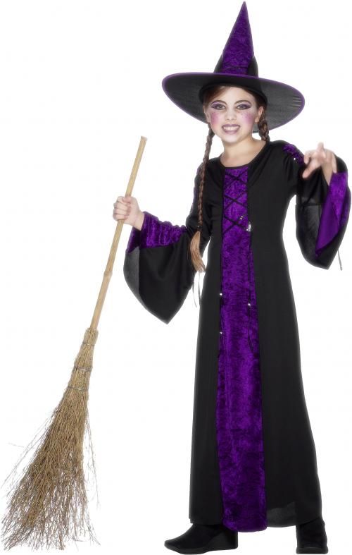 Dívčí kostým čarodějnice (černo-fialový) - Pro věk 7-9