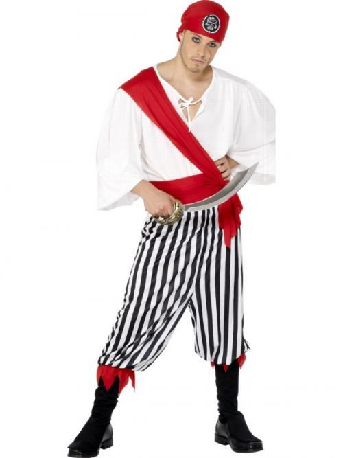 Pánský kostým pirát bílo-červený - Velikost L 52-54