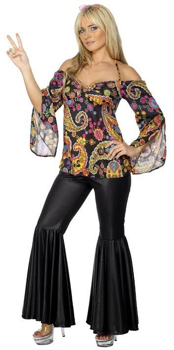 Dámský kostým hippiesačka (černý) - Velikost XL 48-50