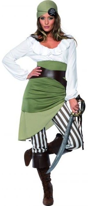 Dámský kostým pirátka (zelený) - Velikost S 36-38