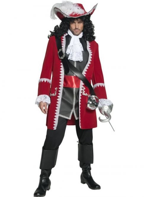 Pánský luxusní kostým pirátský kapitán (bordó) - Velikost M 48-50