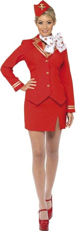 Dámský kostým letuška (červený) - Velikost XL 48-50