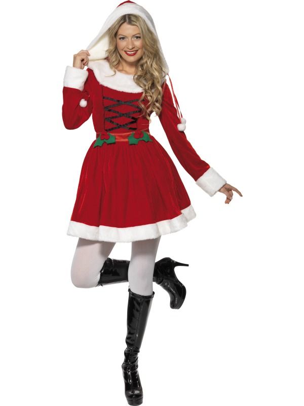 Dámský kostým Miss Santa šaty s kapucí - Velikost L 44-46