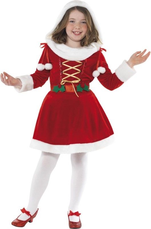 Dívčí kostým Santa dívčí s bílou kapucí - Pro věk (roků) 10-12