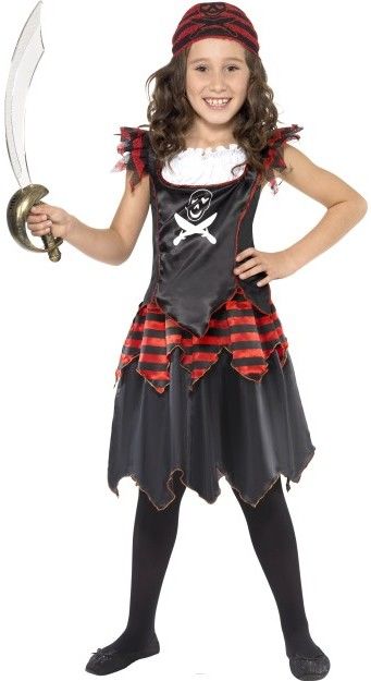Dívčí kostým pirátka černo-červený - Pro věk (roků) 7-9