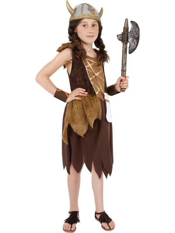 Dívčí kostým Vikingská dívka,hnědý - Pro věk (roků) 10-12
