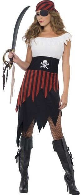 Dámský kostým pirátka (červeno-černá sukně) - Velikost S 36-38