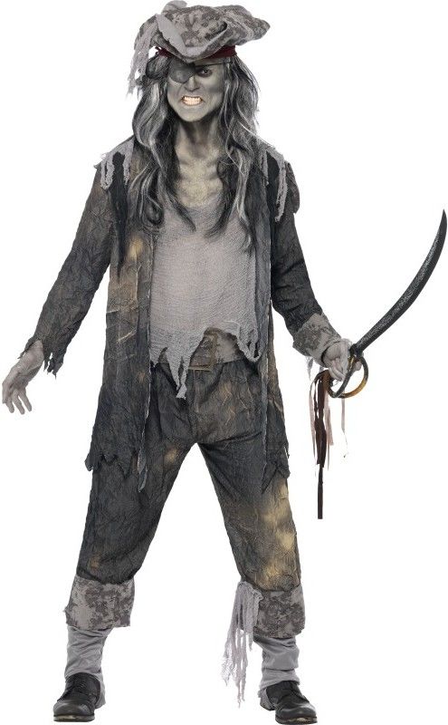 Pánský halloweenský kostým Duch piráta šedý - Velikost XL 56-58