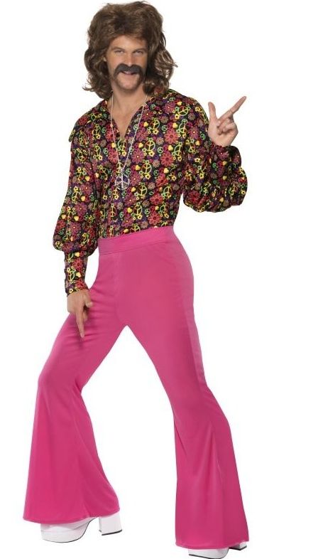Pánský kostým hippiesák (růžové zvony) - Velikost L 52-54