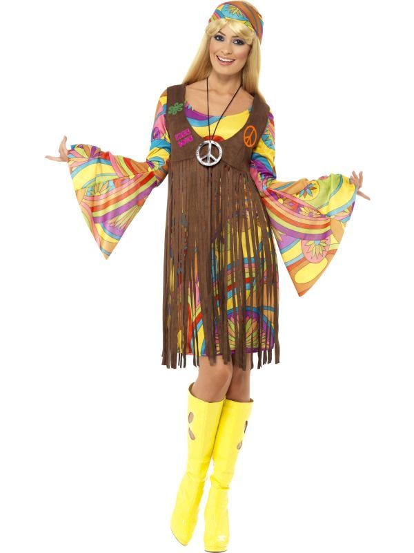 Dámský kostým Hippiesačka duhová s třásněmi - Velikost L 44-46