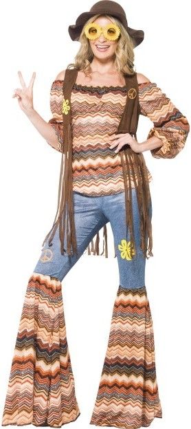 Kostým hippies hnědý - Velikost M 40-42