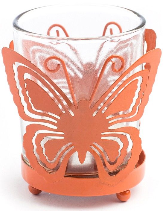 Skleněný svíčník motýl 5,5x4,5cm - Oranžová