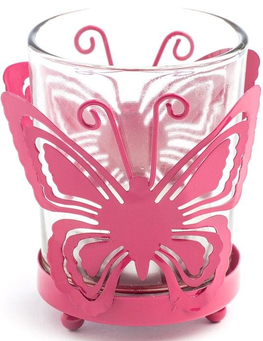 Skleněný svíčník motýl 5,5x4,5cm - Růžová