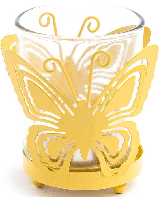 Skleněný svíčník motýl 5,5x4,5cm - Žlutá
