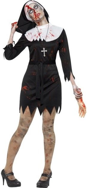 Dámský halloweenský kostým Zombie Jeptiška - Velikost M 40-42