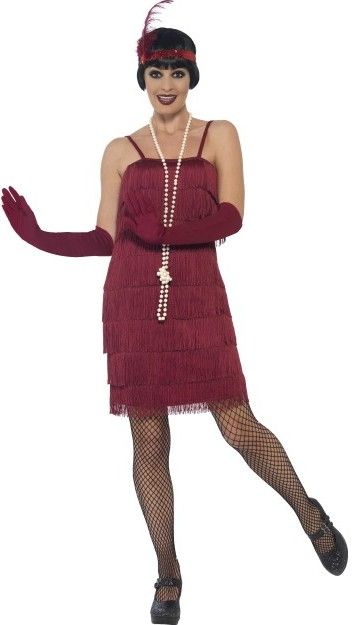 Dámský kostým charleston flapper vínový, krátké šaty - Velikost L 44-46