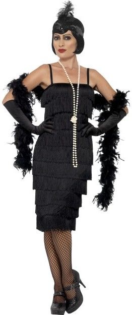 Dámský kostým Flapper - dlouhé šaty černé - Velikost XXL