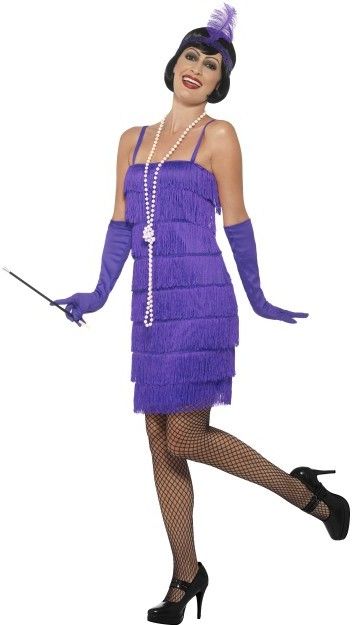 Dámský kostým Flapper - dlouhé šaty fialové - Velikost L 44-46