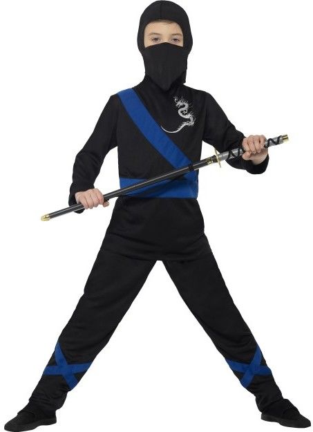 Dětský kostým ninja s modrými doplňky - Pro věk 4-6