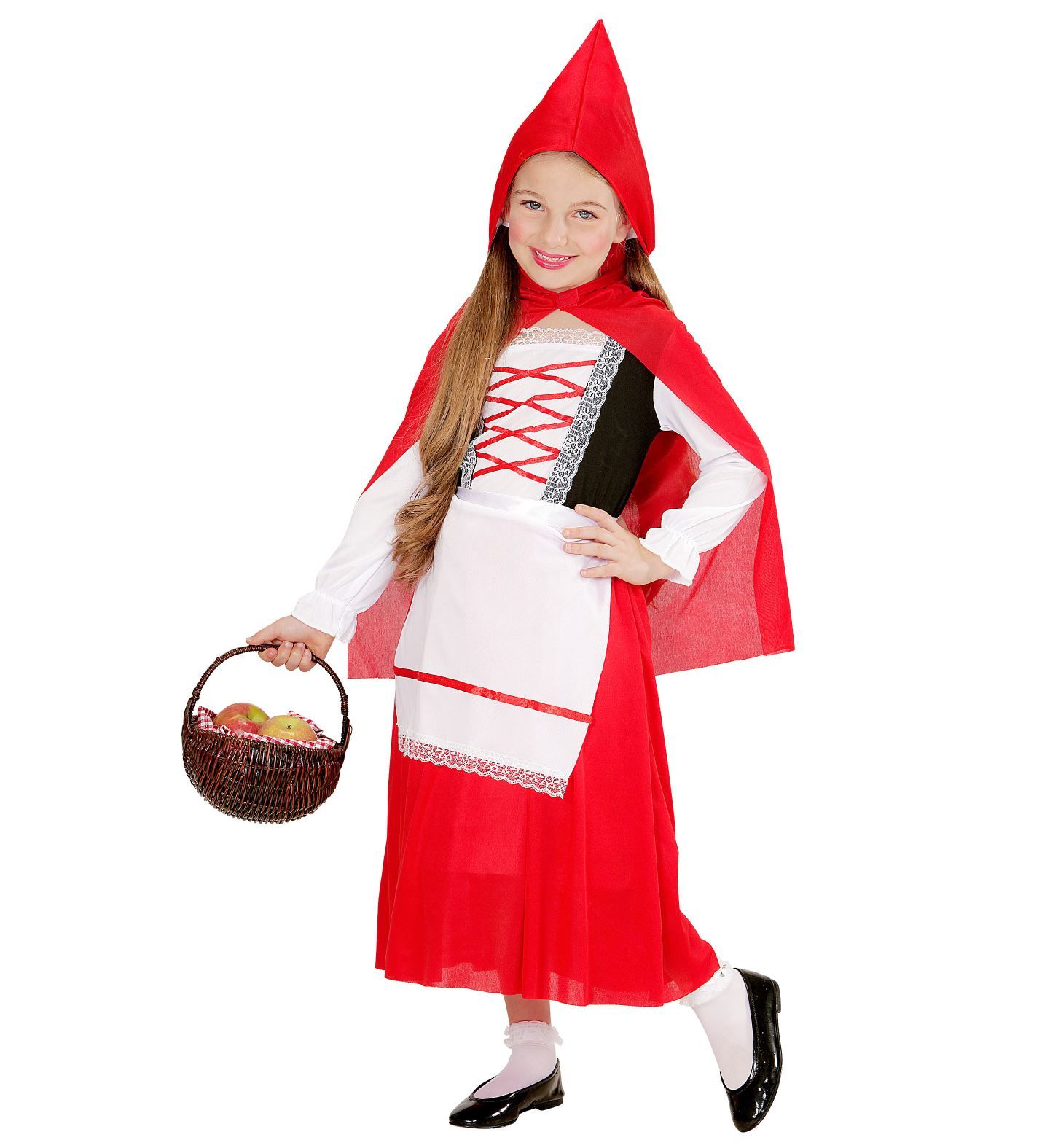 Dívčí karnevalový kostým červená Karkulka, dlouhý - pro věk 8-10 roků