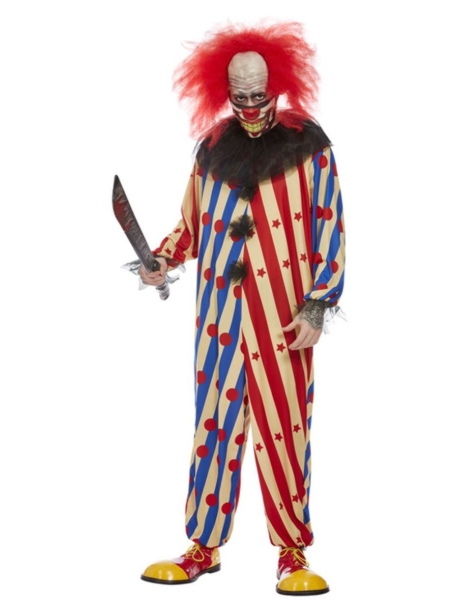 Kostým strašidelný klaun, červenomodrý - Velikost M