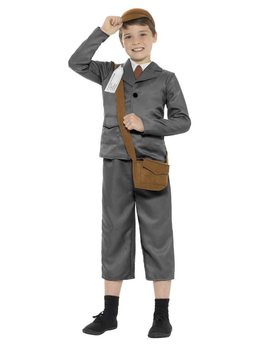 Kostým evakuovaného chlapce z 2. sv. války, šedý - Pro věk 7-9 let