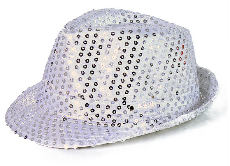 Klobouk disco stříbrný s LED světlem pro dospělé