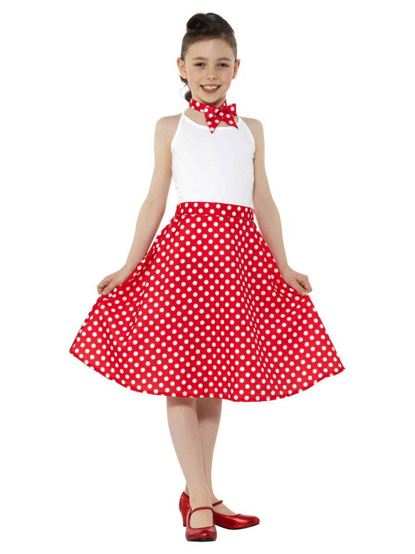 Dívčí puntíkovaná sukně z 50. let, červená - Velikost S/M