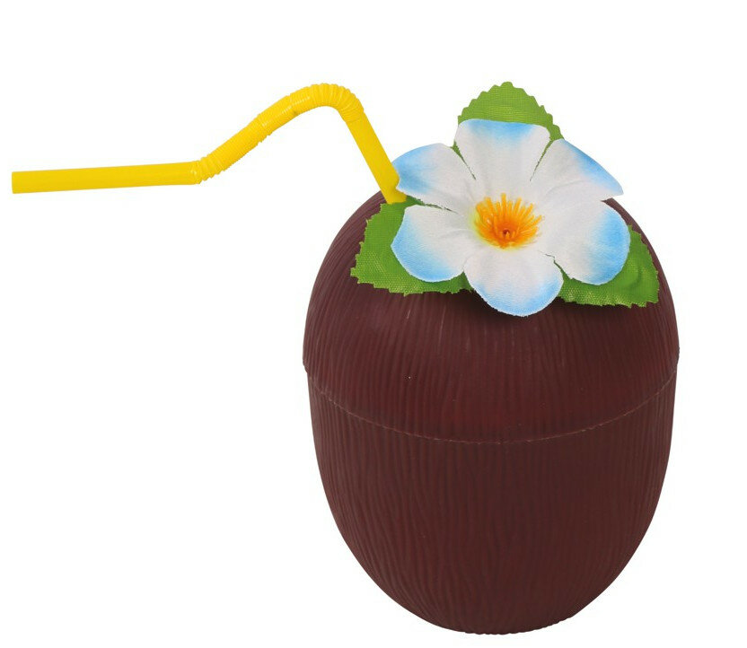 Havajský kokosový pohár s brčkem a květinou