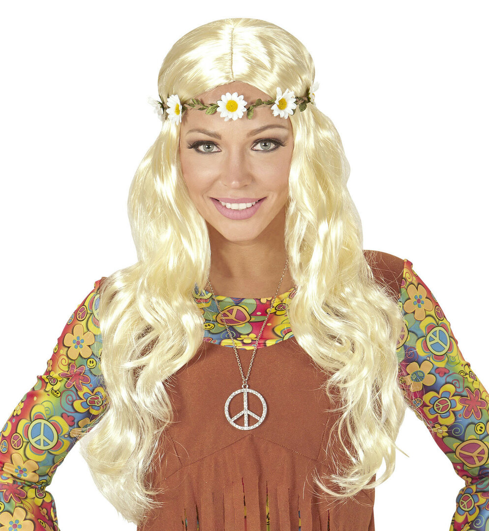 Blond paruka hippie s květinovou čelenkou