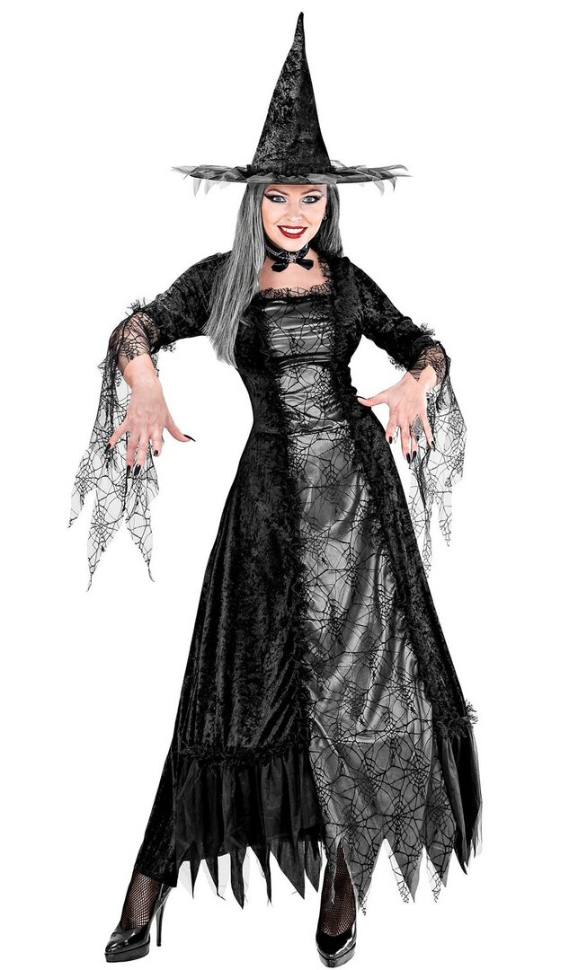 Dámský luxusní kostým čarodějnice s pavučinou - XL