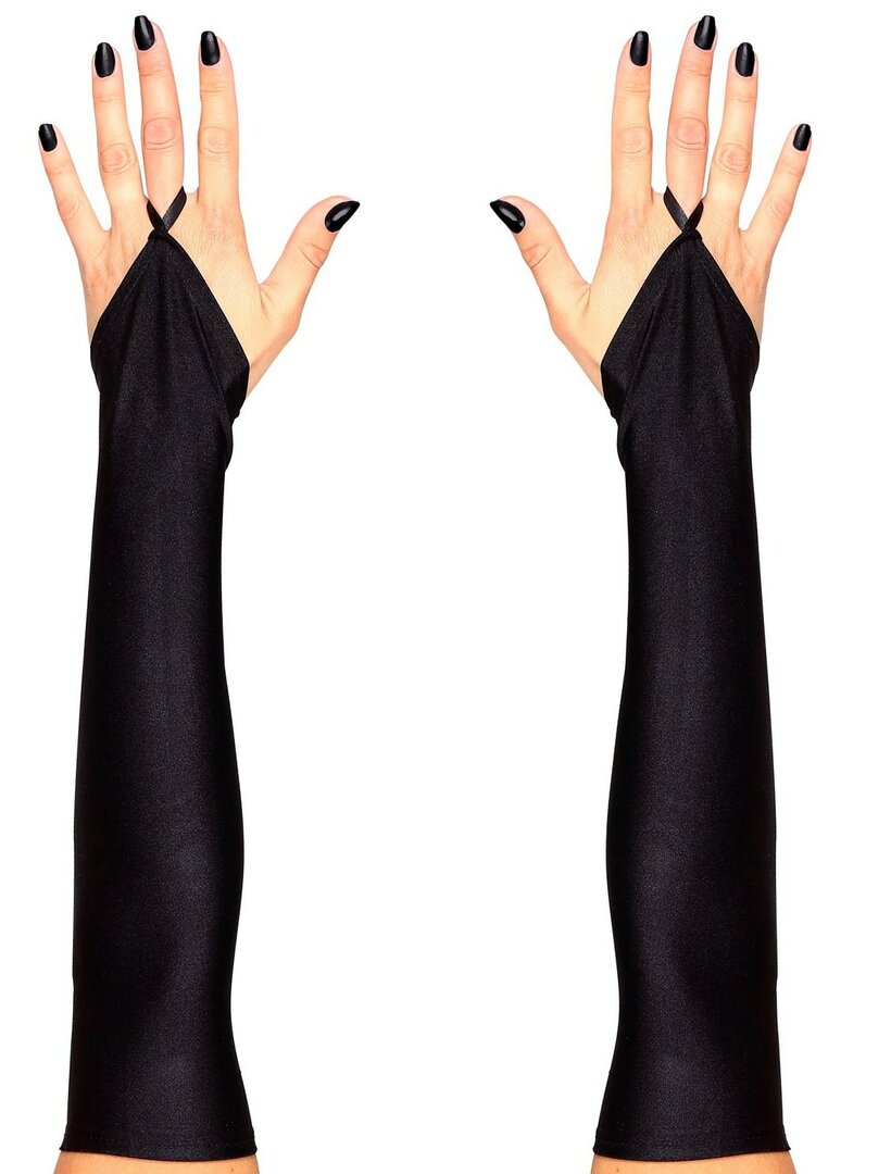 Rukavice dlouhé černé saténové bez prstů (43 cm)