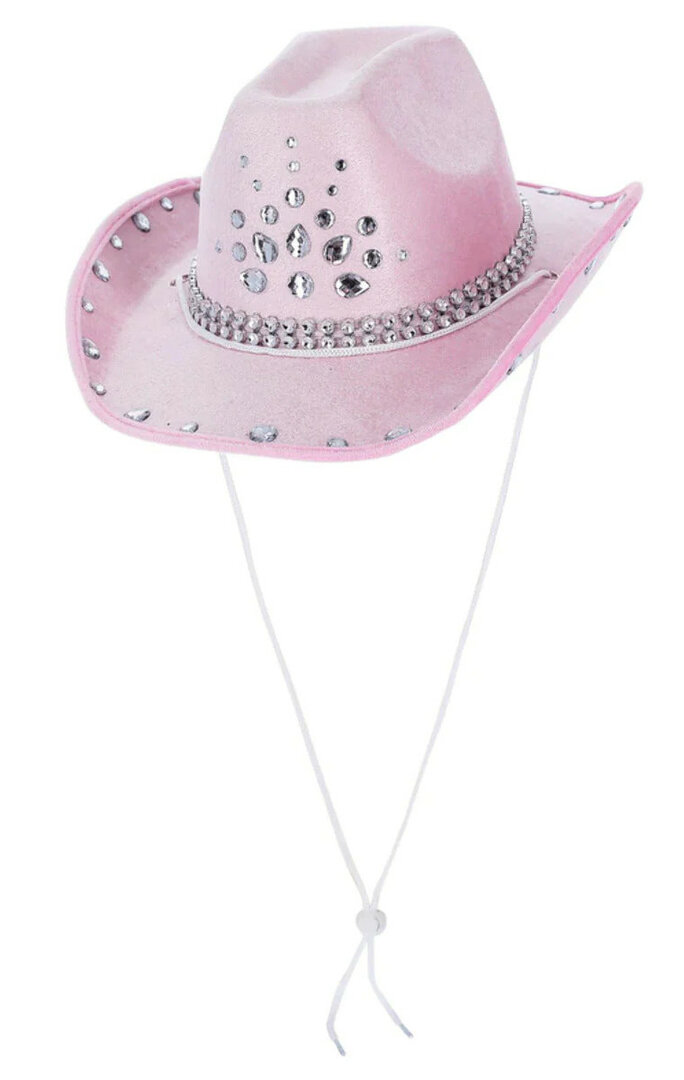 Růžový kovbojský klobouk s kamínky