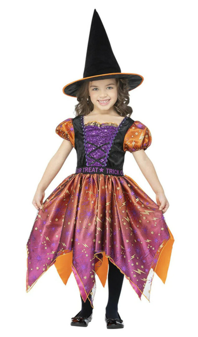 Dívčí kostým čarodějka s kloboukem - Pro věk 7-9 let