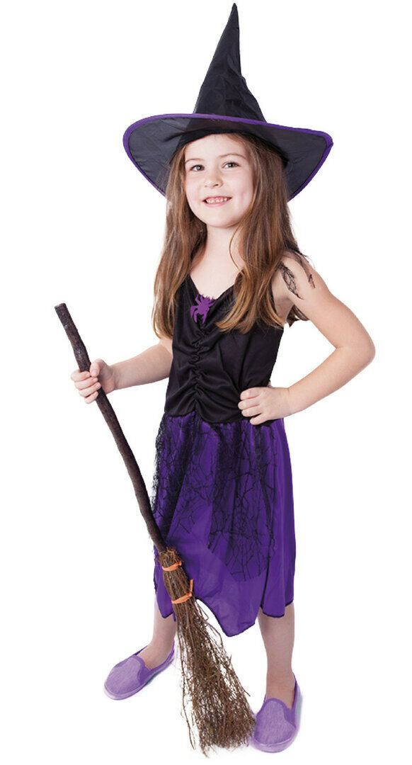 Dětský kostým fialový s kloboukem čarodějnice/Halloween - Pro věk 6-8 let