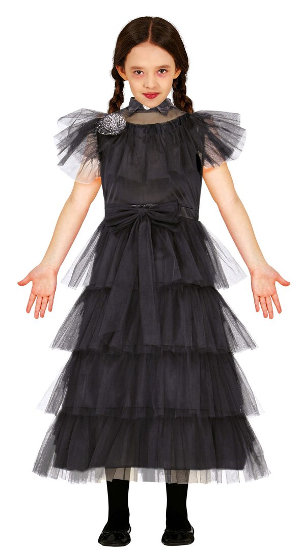 Dívčí kostým Wednesday Addams, černé šaty - Pro věk 10-12 let