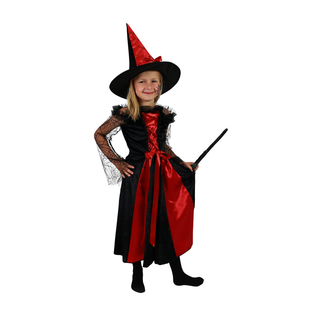 Dívčí kostým čarodějnice černo-červená s kloboukem, e-obal - Pro věk 4-6 let