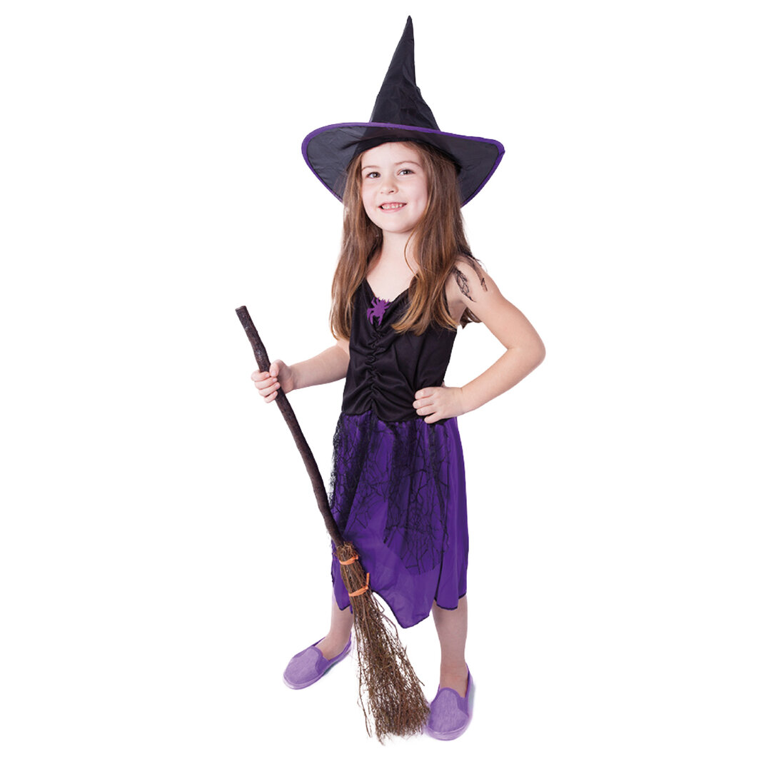 Dívčí kostým čarodějnice s kloboukem, fialová - Pro věk 6-8 let