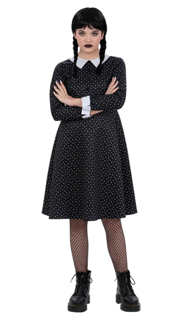 Dívčí puntíkované šaty Wednesday Addams - Pro věk 7-9 let