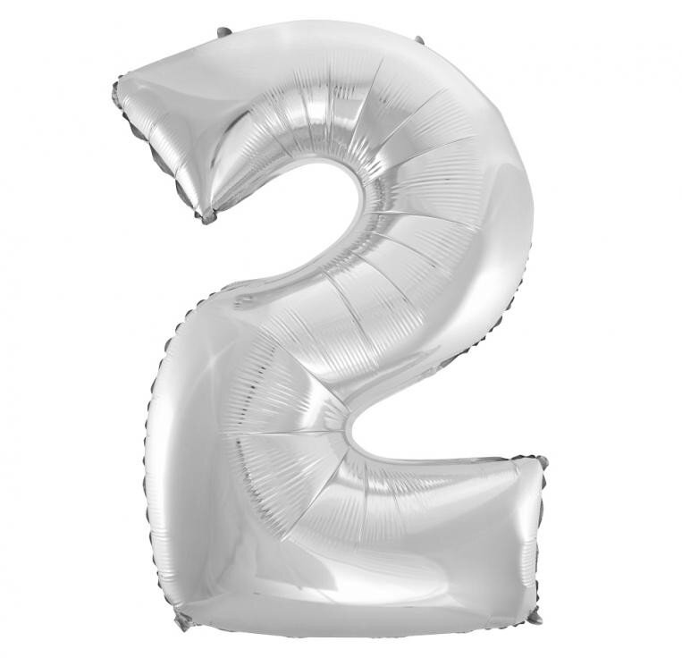 Fóliový balónek číslice 2 stříbrný, 92 cm