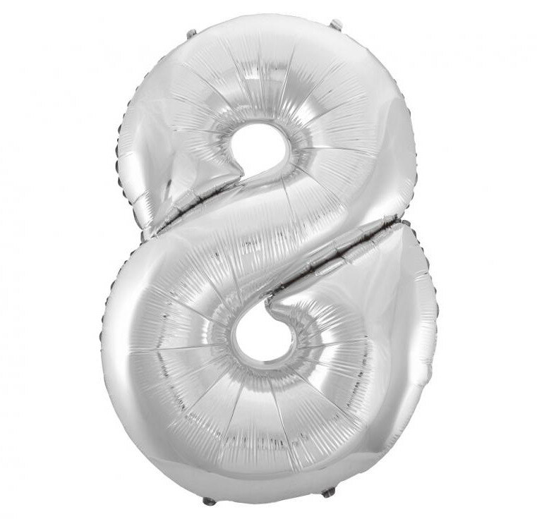 Fóliový balónek číslice 8 stříbrný, 92 cm
