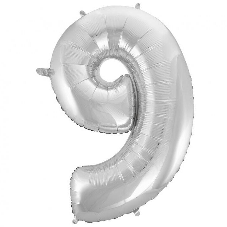 Fóliový balónek číslice 9 stříbrný, 92 cm
