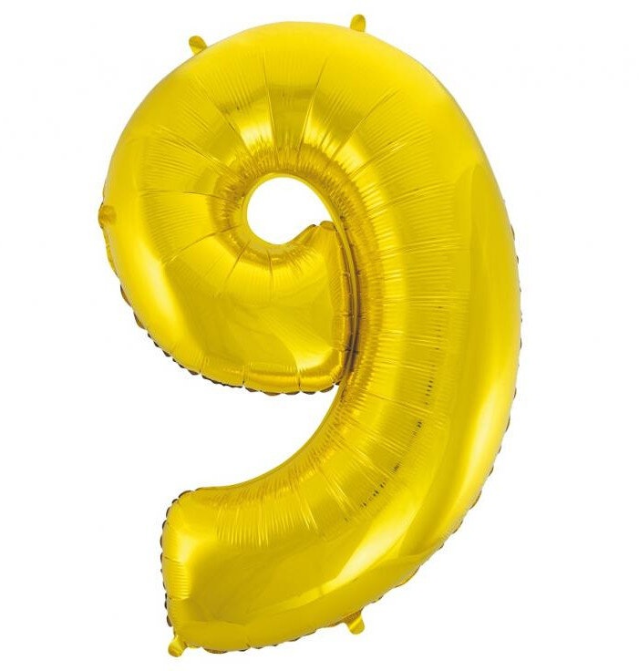 Fóliový balónek číslice 9 zlatý, 92 cm