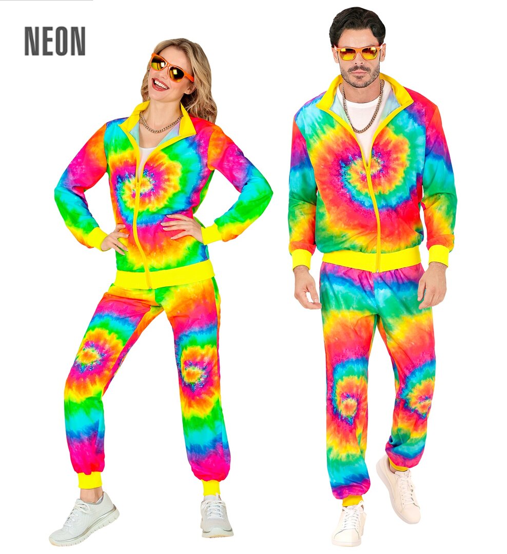 Unisex neonová hippie disco šusťákovka z 80. a 90. let, batika - XL