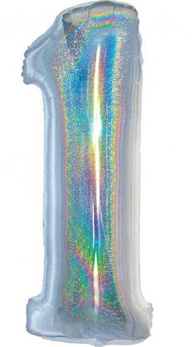 Foliový balónek číslice jedna stříbrný holografický, 76 cm