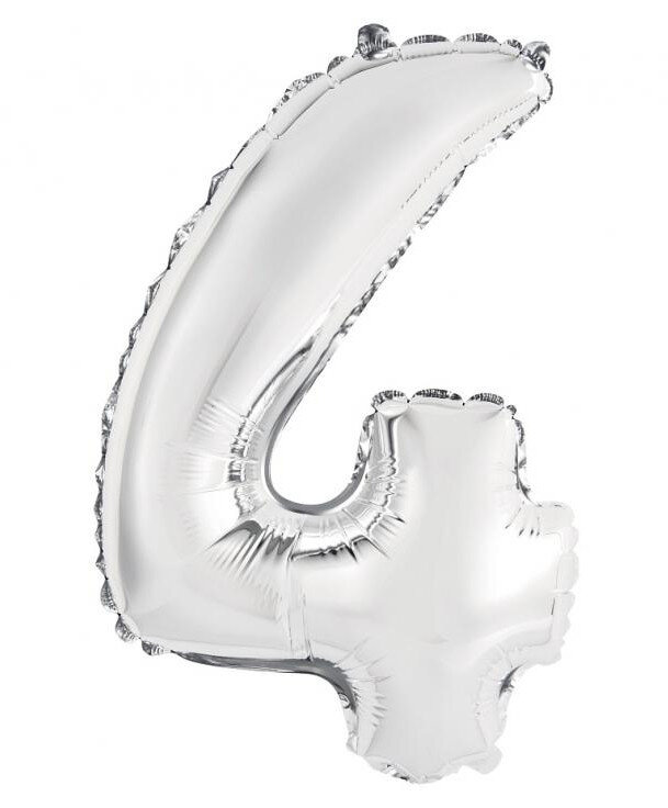 Fóliový balónek číslice čtyři stříbrný, 35 cm
